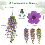 3 Pcs Artificial Fake Hanging Flowers Plants For Spring Outdoor Outside Decoration, Uv Resistant Faux Plastic Fabric Flower For Garden Porch Patio Balcony Yard Decor?Mix?