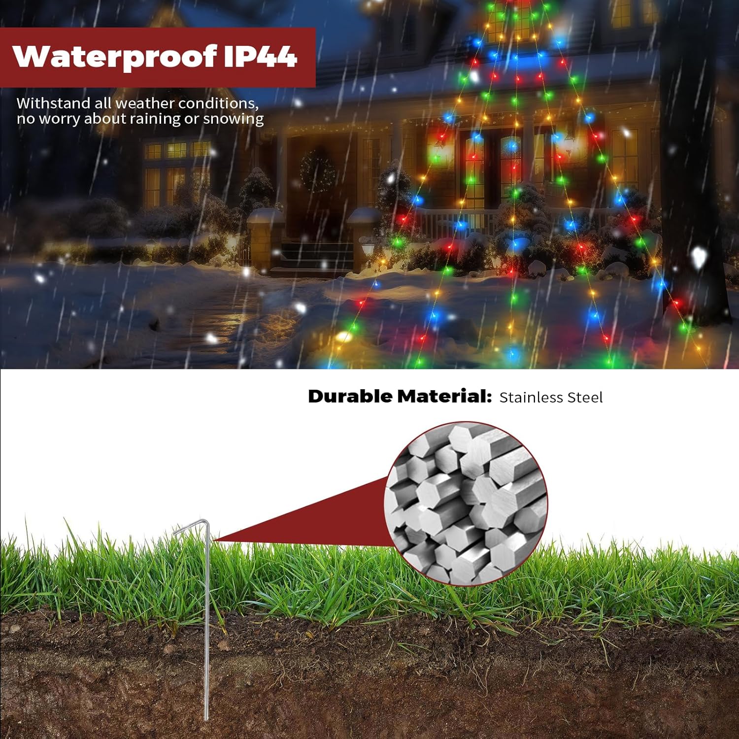 Large Size 16.5Ft Solar String Lights Outdoor, 8 Lights Modes Solar Christmas Tree Lights, Outdoor Solar Christmas Light