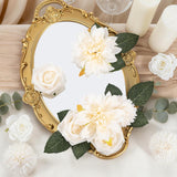 White Flower Artificial Roses Faux Flowers With Stems Mix Fake Roses Dahlia Chrysanthemum Ball For Wedding Bridal Bouquets, Table Centerpieces, Baby Shower, Party, Home Decorations