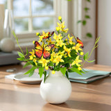 Artificial Freesia Bouquet In Ivory Ceramic Vase, Silk Flower And Butterfly Arrangements For Table Centerpiece Decoration (Freesia)