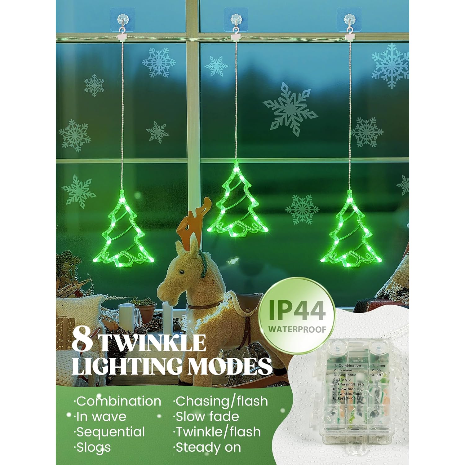 30Led Christmas Window Lights,3 Christmas Tree Curtain String Lights Usb/Battery Operated,Hanging Xmas Light For Indoor
