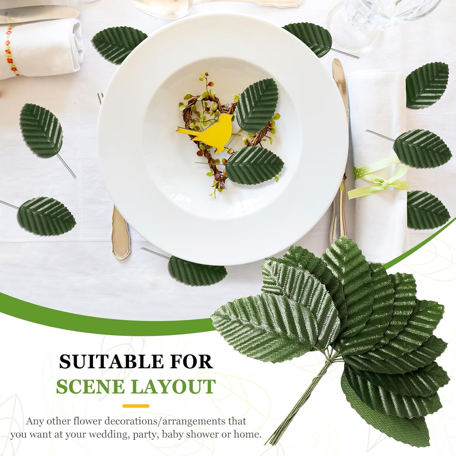 Artificial Leaves,200 Pieces Faux Wired Single Leaf Fake Rose Wire Crafts Leaves For Flower Diy Home Decorative Bouquet Wreaths Wedding Decor Christmas Decorations (Green)