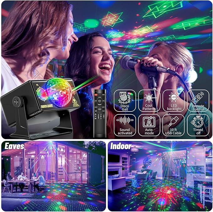 DJ Disco Party Lights LED Stage Strobe Projector with Remote Sound Activated Disco Ball for Home Events