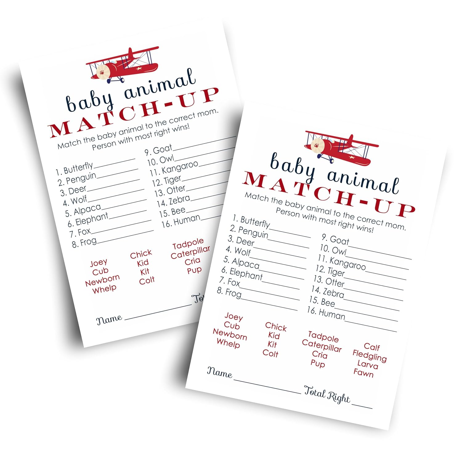 Airplane Baby Shower Games For Boys - Guess The Baby Animal Activity - Fun Gender Reveal Game For Guests - Red And Blue Theme Favors - 25 Pack
