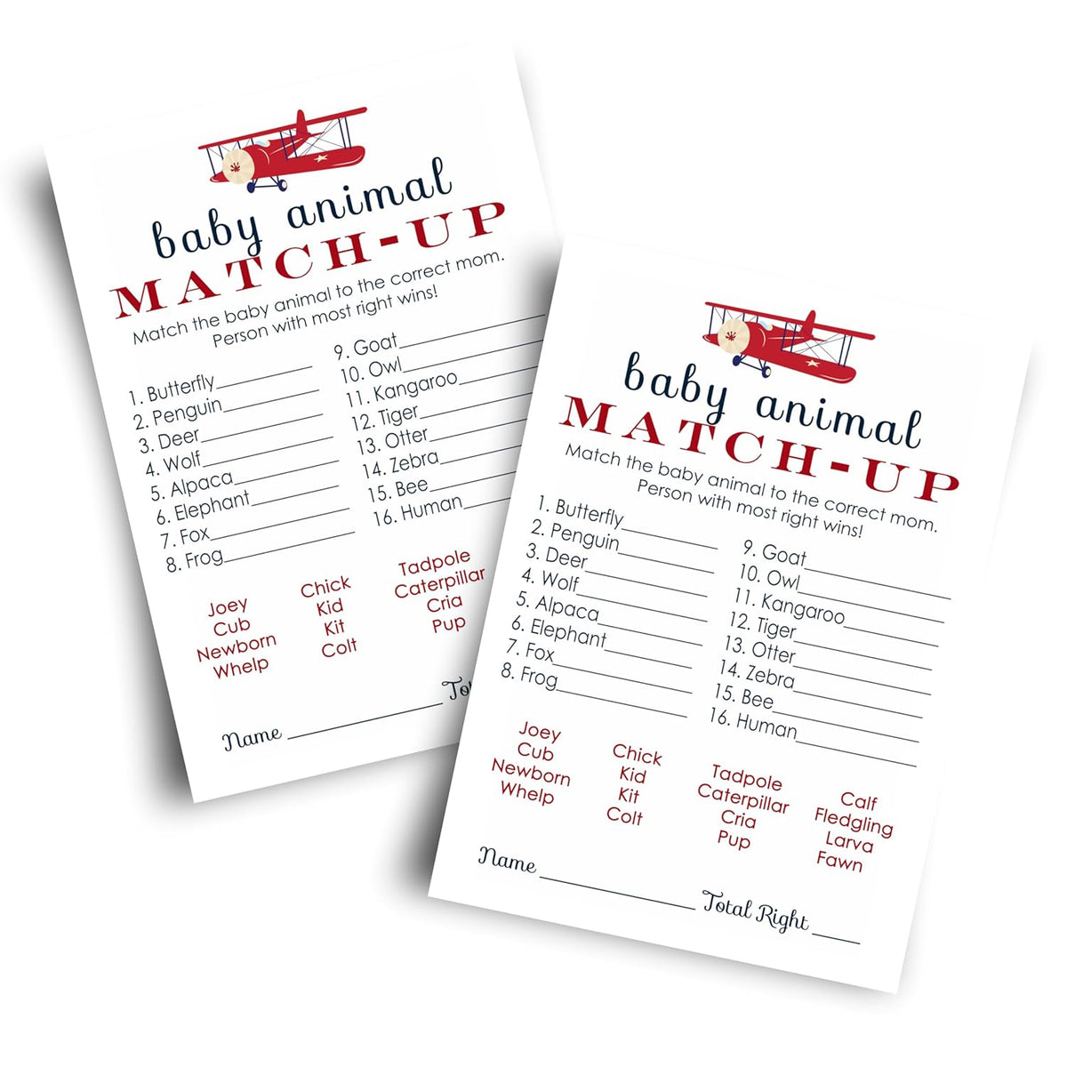 Airplane Baby Shower Games For Boys - Guess The Baby Animal Activity - Fun Gender Reveal Game For Guests - Red And Blue Theme Favors - 25 Pack