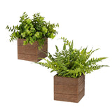Small Fake Plants, 2Pack Mini Potted Artificial Plastic Boxwood Fern Green Decorative Plant In Wooden Potted, Fake Desk Plant For Farmhouse Home Decor Office Bathroom Desk Room Indoor Outdoor