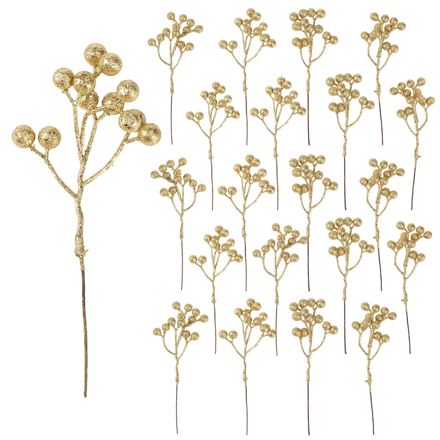 36 Pack Artificial Berry Stems 7 Inch Gold Holly Berry Picks For Christmas Tree Decoration Wreath Crafts Wedding Gift,Holiday Season,Winter Decor