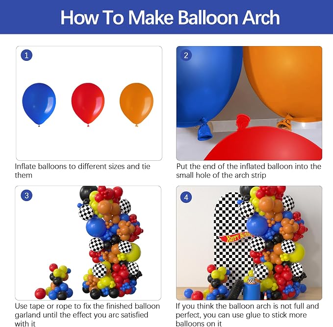 153 Piece Race Car Balloon Arch Kit for Racing Theme and Monster Truck Party Decorations