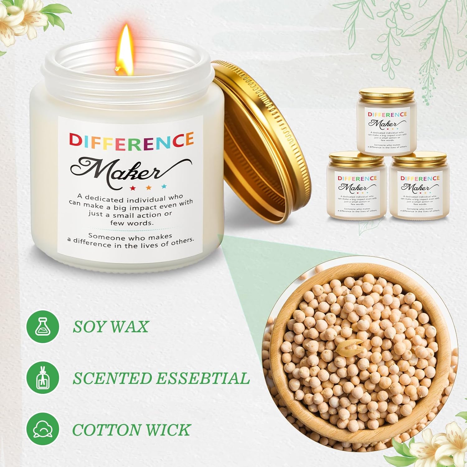 10 Pcs Difference Maker Gifts For Women Soy Wax Scented Glass Jar Candles 3.5 Oz Scented Candle Thank You Teacher Appreciation Gifts For Coworkers, Leader, Boss Lady, Nurse, 10 Fragrance