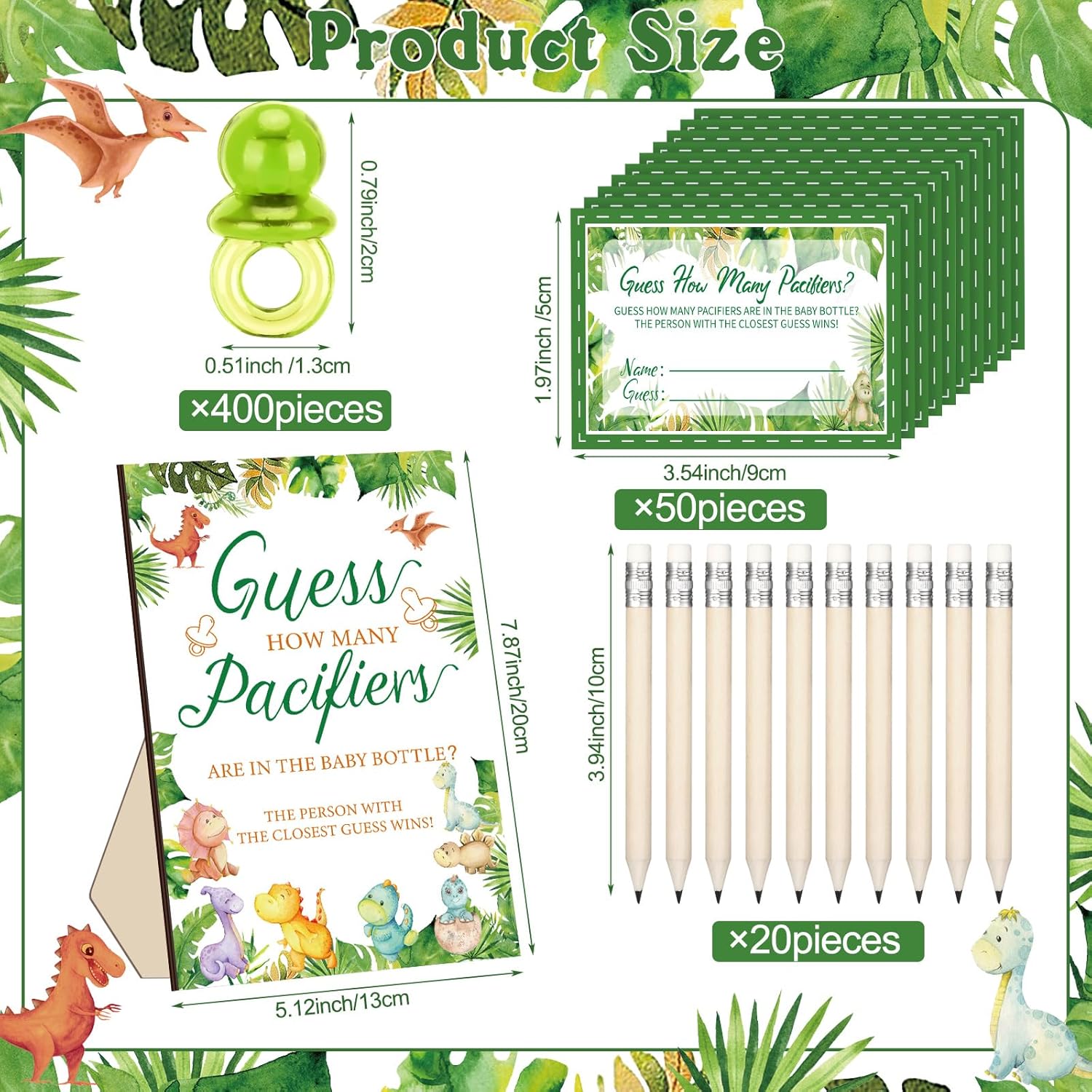 Dinosaur Baby Shower Game Guess How Many Pacifiers Games Sign 50 Small Guessing 20 Hb Pencils 750 Ml Milk Bottle 400 Acrylic Pacifiers Decorations Guests Gender Reveal Party Favors