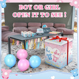 Gender Reveal Balloon Box With Ribbon And 10 Pink And Blue Balloons Gender Reveal Games He Or She Open To See For Party Decoration 12"X12"X16"(Cloth)