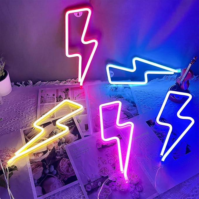 Lightning Bolt Neon Sign Yellow LED Wall Light USB/Battery Powered Kids Room Decor
