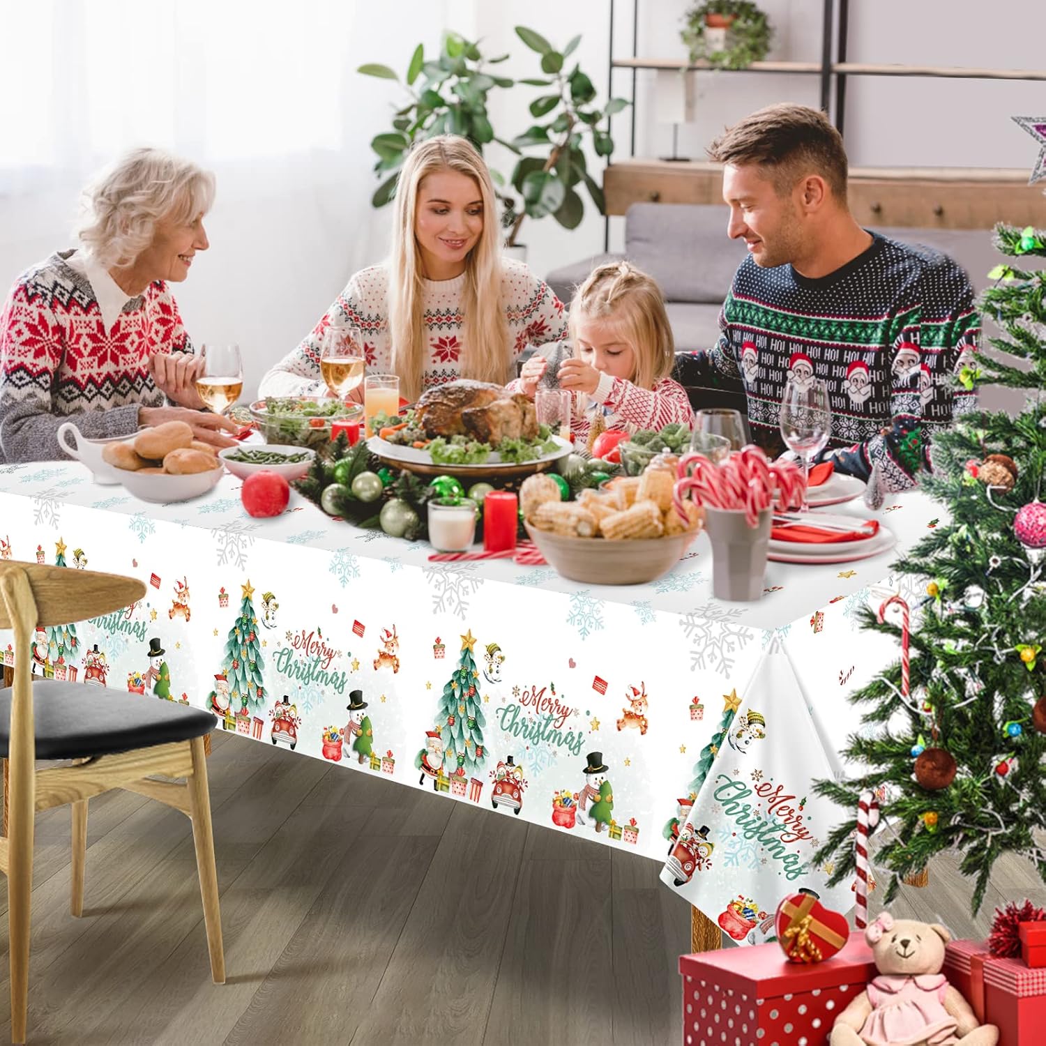 3Pcs Christmas Tablecloth Rectangle Disposable Table Cover 54 X 108In Waterproof Winter Snowman Snowflake Xmas Tablecloth For Christmas Theme Birthday Party, Picnic Christmas Holiday Party Decoration