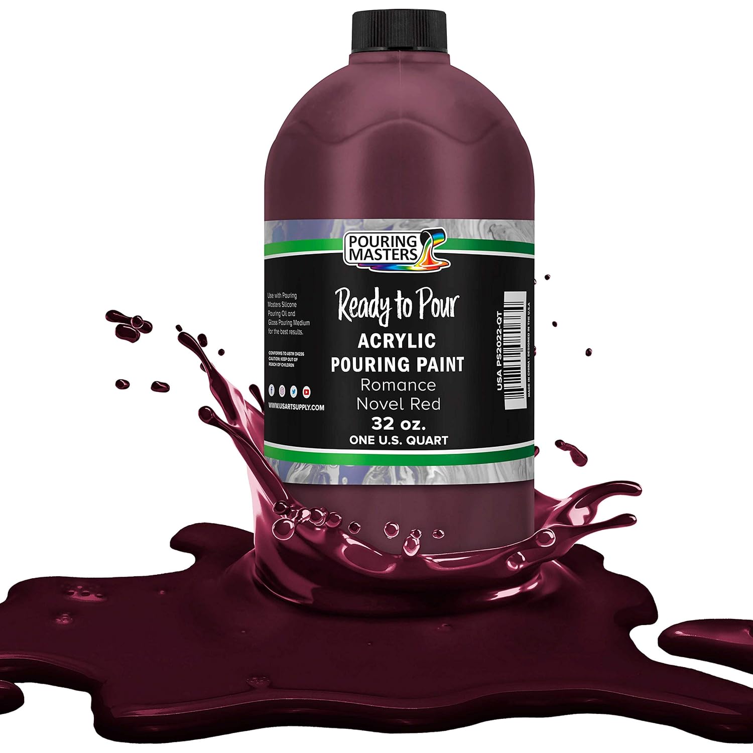 Pouring Masters Romance Novel Red Ready To Pour Acrylic Pouring Paint - Premium 32-Ounce Pre-Mixed Fluid Acrylic Paint - Fluid Art Supplies For Canvas, Wood, Paper, Tile & Rocks