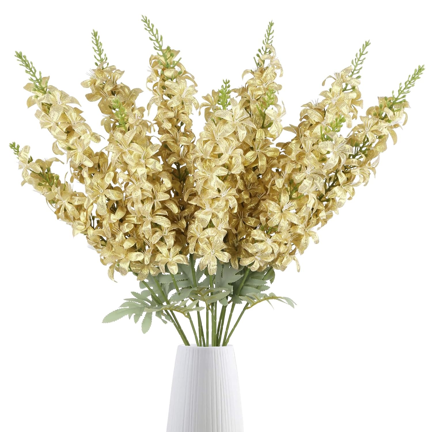38" Gold Glitter Delphinium Artificial Flowers, 6Pcs Sparkle Metallic Silk Delphinium Faux Larkspur Long Stem Artificial Flowers For Tall Vase For Home Wedding Table Decor(Gold)