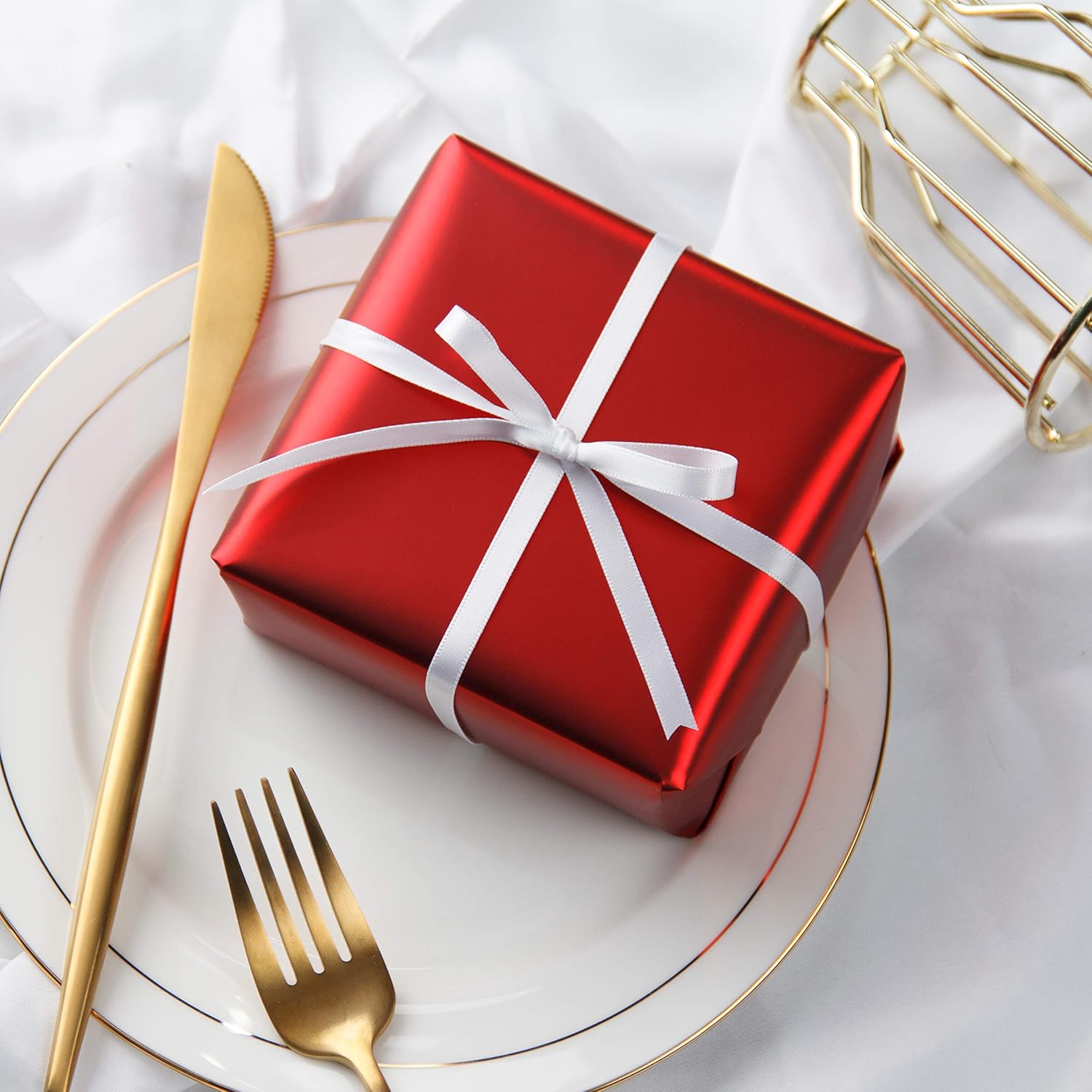 Red Valentine'S Wrapping Paper Roll - 81.5 Sq Ft Matte Metallic Red Foil Gift Wrap Jumbo Rolls For Wedding, Birthday, Shower, Congrats, Holiday, Christmas - 30 Inches X 32.8 Feet