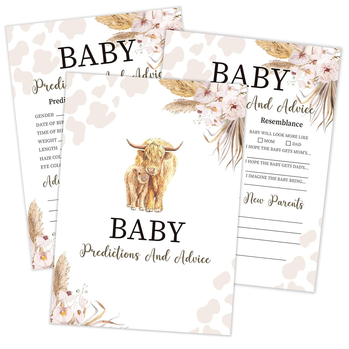 Boho Cow Baby Predictions And Advice Cards, Baby Shower Game, Pack Of 30 Game Cards, Gender Neutral Boy Or Girl, Fun Baby Game And Activity - Fa30