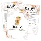 Boho Cow Baby Predictions And Advice Cards, Baby Shower Game, Pack Of 30 Game Cards, Gender Neutral Boy Or Girl, Fun Baby Game And Activity - Fa30