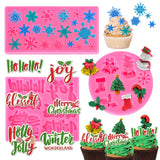 3Pcs Merry Christmas Fondant Mold Pink Assorted Snowflake Silicone Mold Blessed Words Joy Holly Jolly Chocolate Candy Mould For Xmas Winter Party Cupcake Sugar Craft Gum Resin Clay