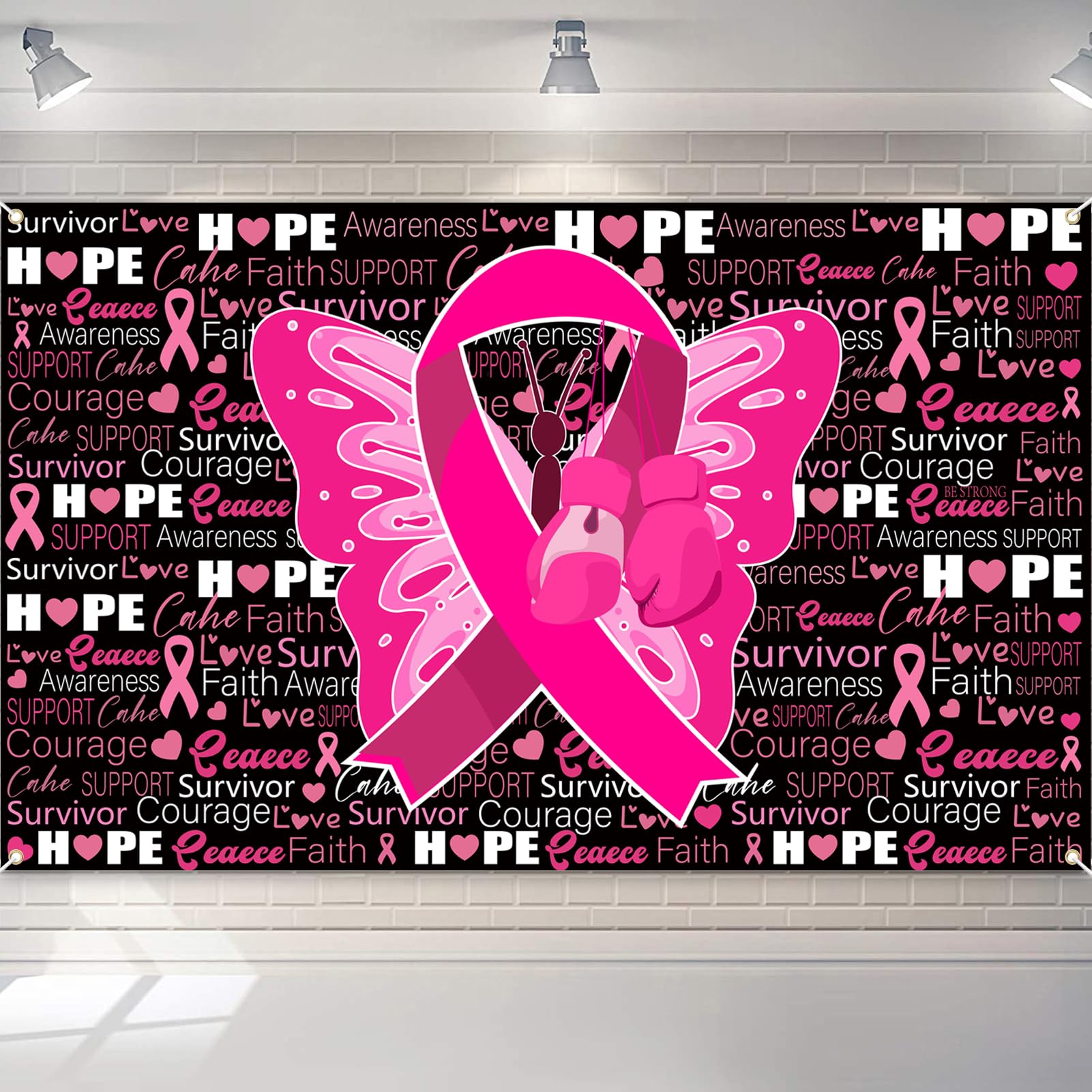Breast Cancer Awareness Backdrop Banner, Pink Ribbon Decor, 72 x 43 Inches