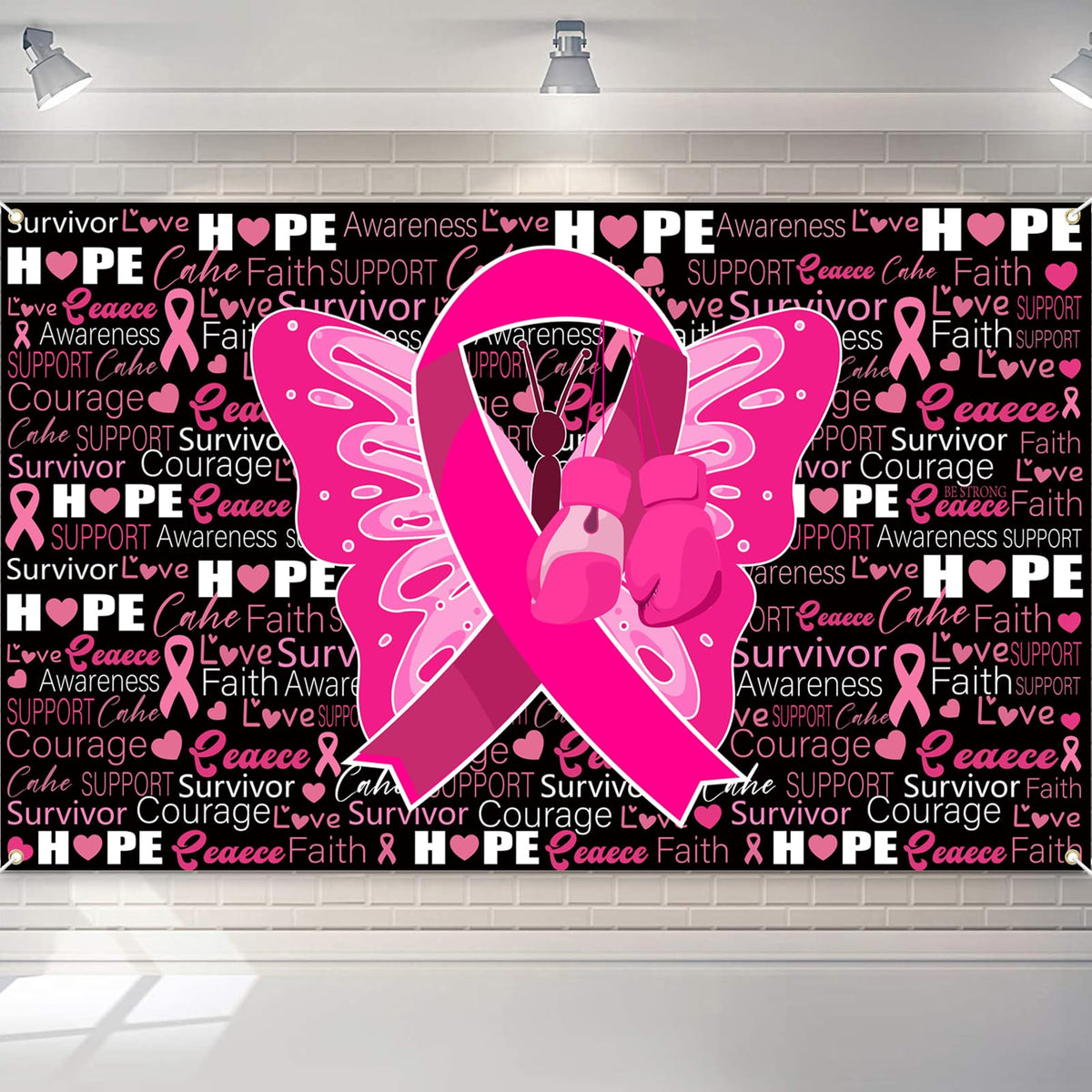 Breast Cancer Awareness Backdrop Banner, Pink Ribbon Decor, 72 x 43 Inches
