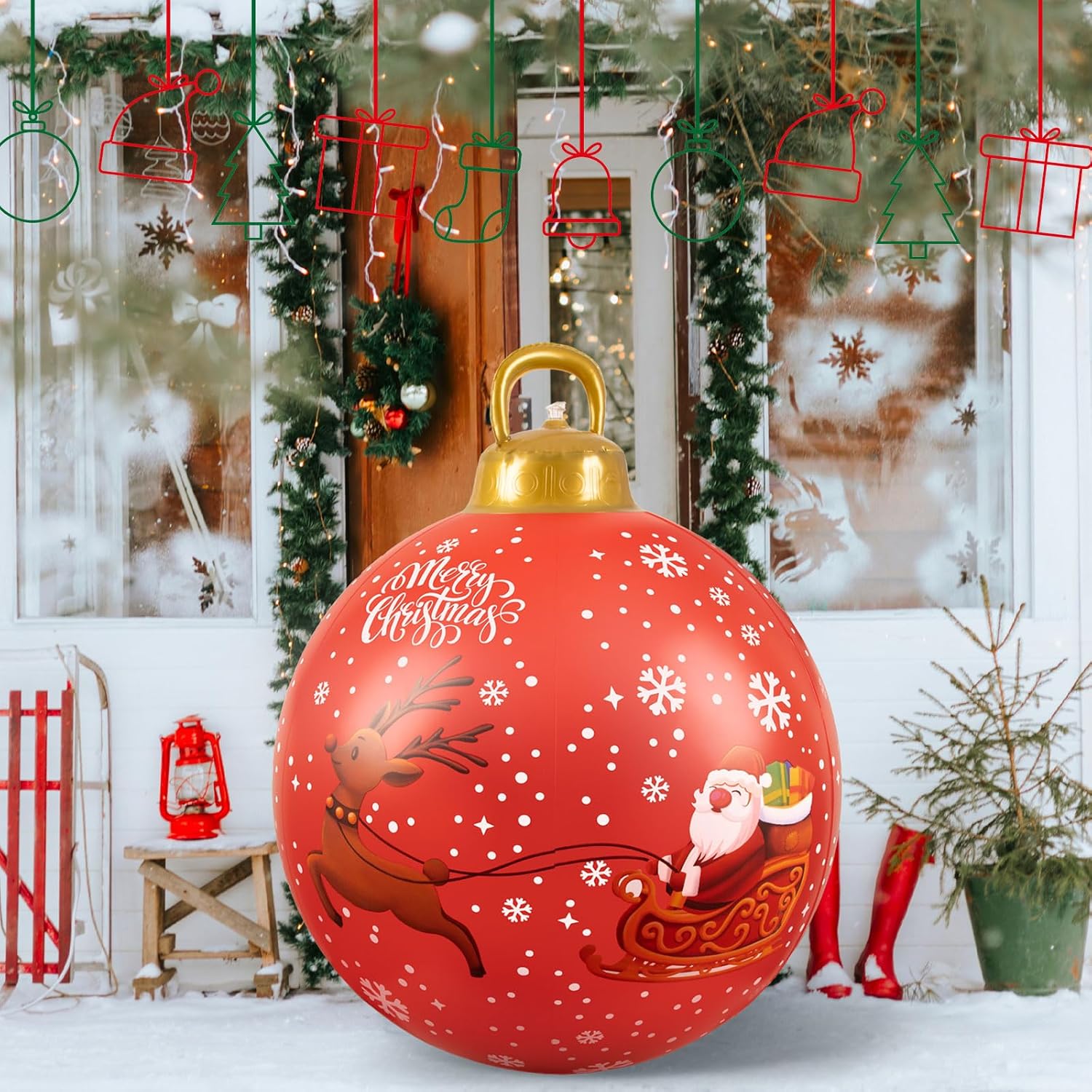 23.6 Inch Giant Inflatable Christmas Ball Santa Claus Elk Inflatable Decorations Pvc Inflatable Ornaments For Christmas