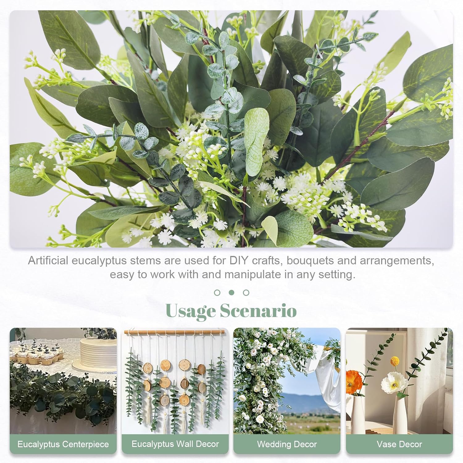 50 Pcs Mixed Artificial Eucalyptus Stems Bulk Babys Breath Fake Flowers Artificial Greenery For Home Decoration, Crafts, Wedding Arrangement