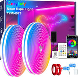 40FT RGB Neon LED Rope Light Waterproof Bluetooth App Remote Music Sync Flexible Strip