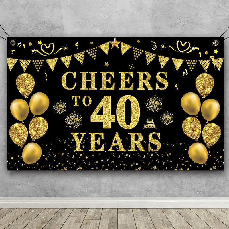 40Th Birthday Decorations For Women Men, Cheers To 40 Years Banner, Bl