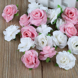 50Pcs Mini Pink And White Roses Artificial Flowers Bulk, 1.6" Small Silk Fake Roses Flower Heads For Decoration, Crafts, Wedding Centerpieces Party Home Decor