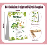 Don'T Say Baby Game Sign With 50 Mini Clothespins - Jungle Dinosaur Shower For Gender Reveal Party Decorations, Favors Supplies (Mq-1-15)
