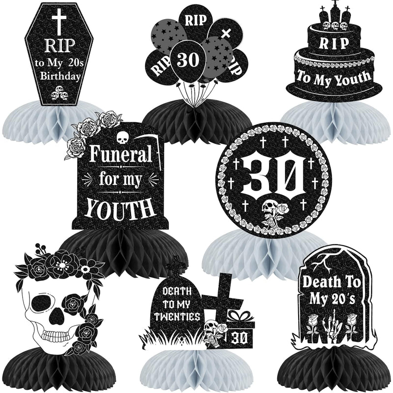 8Pcs Rip To My 20S Honeycomb Centerpieces, Black Silver Death Of My Yo