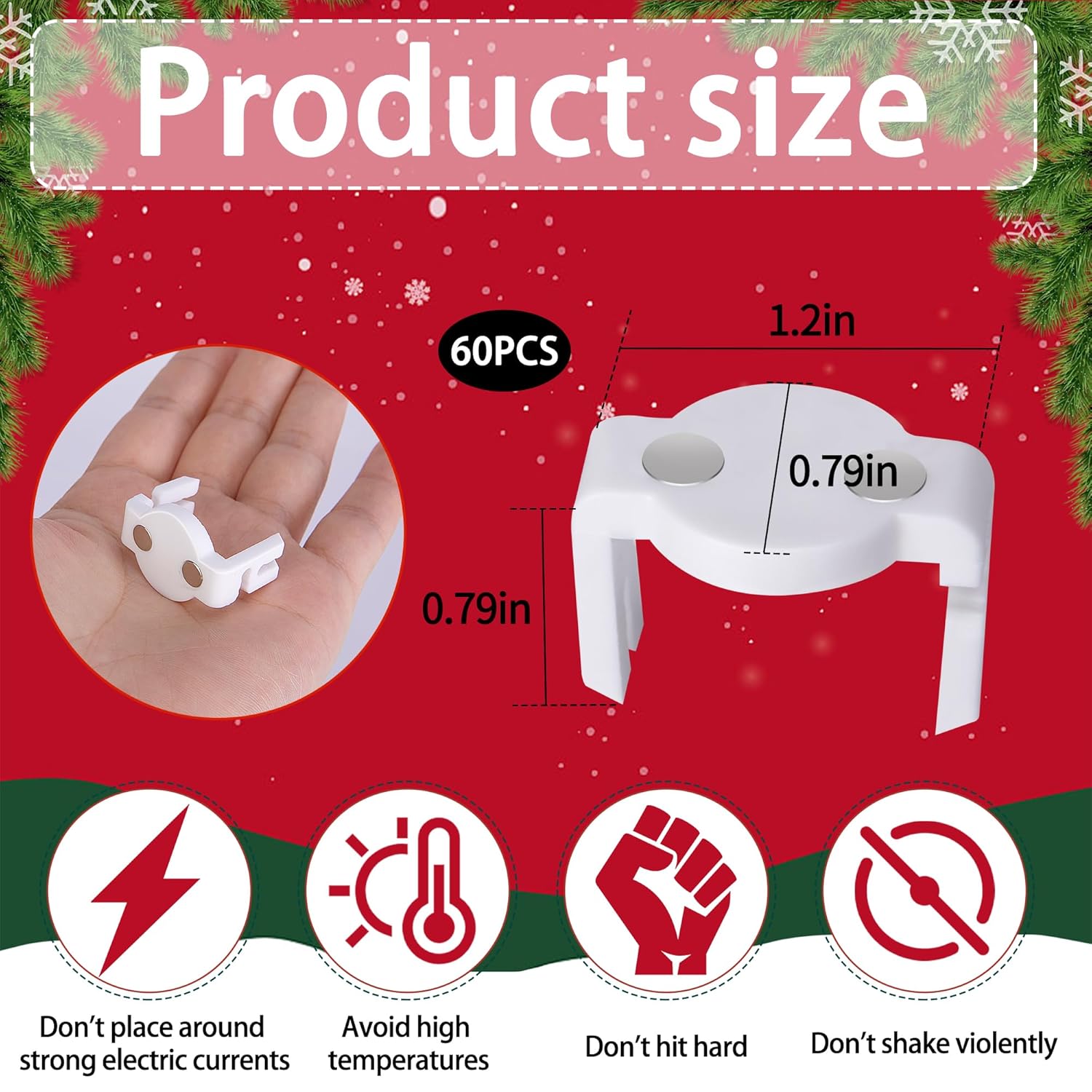 Extra Strong Magnetic Christmas Light Clips- Magnetic Light Clips For C9 Socket- Magnetic Sockets Light Clips Hooks For String Light Outdoor Patio Lighting (60 Pcs, White)