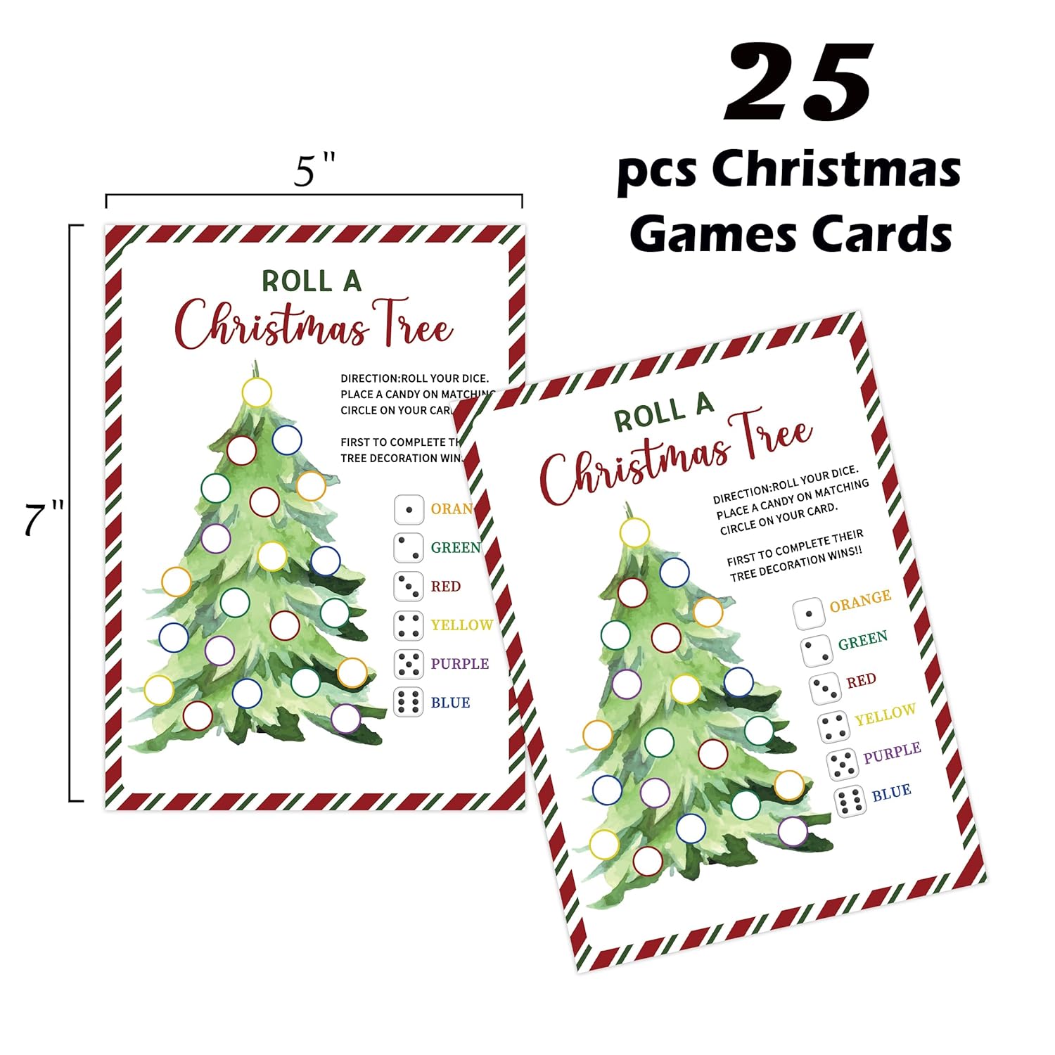 Roll A Christmas Tree Game, Christmas Candy Games, Christmas Party Supplies, For Activities And Family Party Games, Winter Activity, 25 Game Cards-2