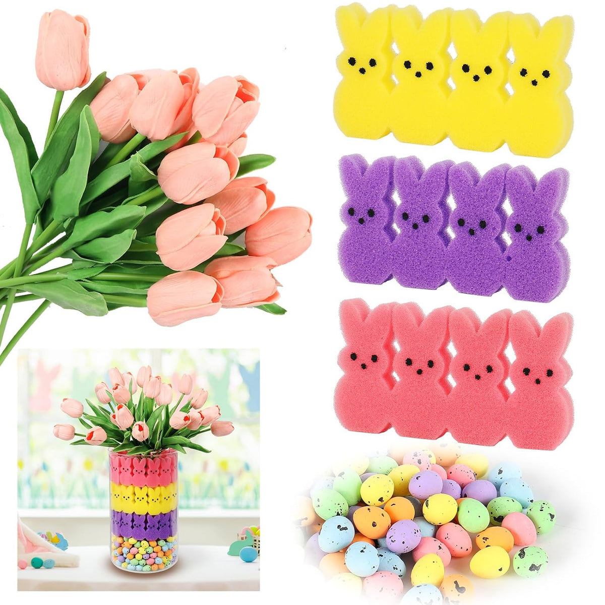 Tulips Vase Filler Set, Table Centerpiece Decor For Home And Kitchen, Home Décor Table Vase Fillers, Floral Arrangement For Party, Dining Table (Easter, Pink)