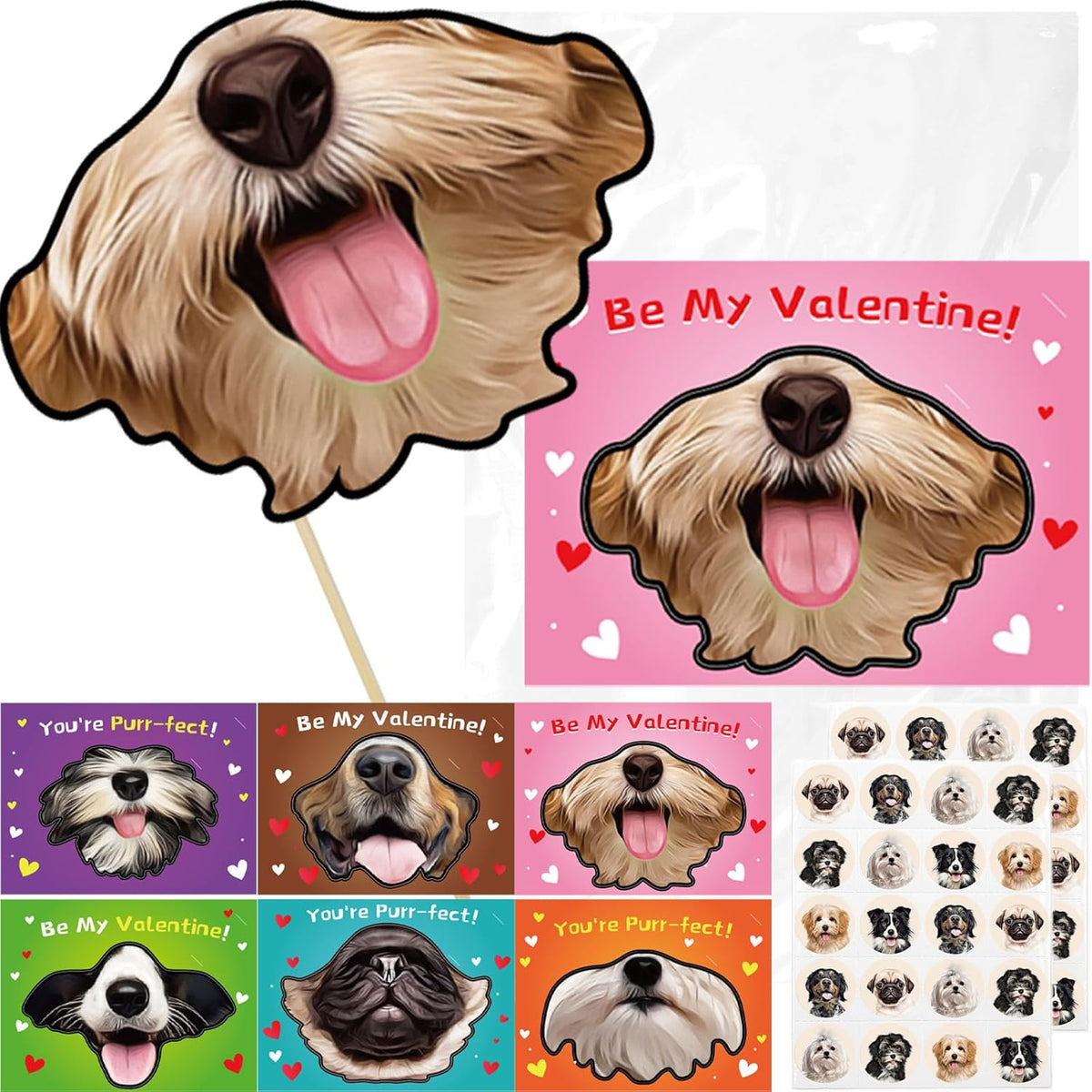 30 Valentines Day Dog Cards Kids Fun Puppy Face Cards With Envelopes Cute Animals Valentine Photo Booth Props Design For Kids Classroom Exchange Gifts Party Favors
