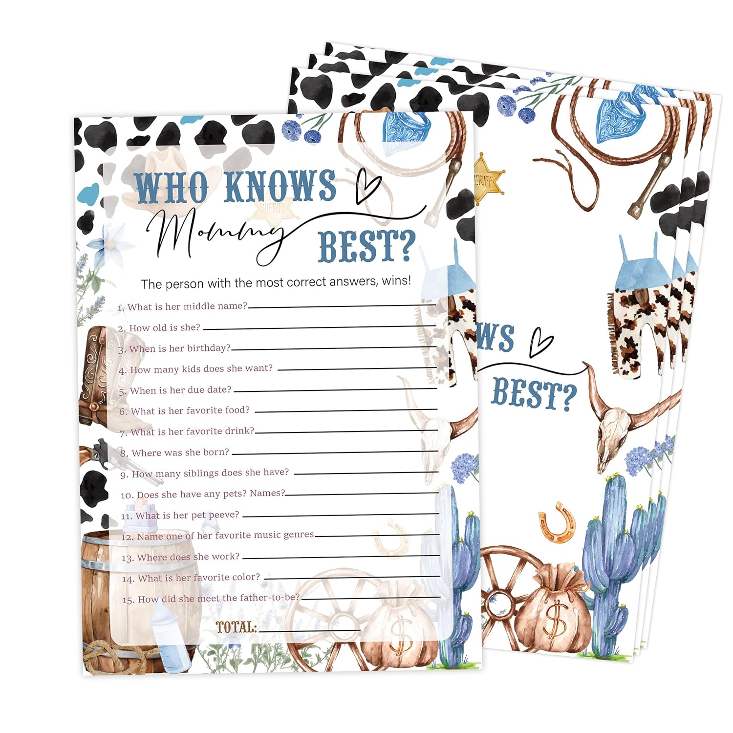 Cowboy Who Knows Mommy Best Game Game, Pack Of 30 Game Cards, Wild West Rodeo Shower Game, Gender Reveal Party Decorations, Gender Neutral - Kr60