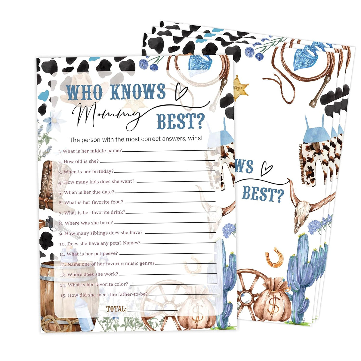Cowboy Who Knows Mommy Best Game Game, Pack Of 30 Game Cards, Wild West Rodeo Shower Game, Gender Reveal Party Decorations, Gender Neutral - Kr60