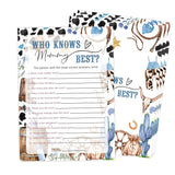 Cowboy Who Knows Mommy Best Game Game, Pack Of 30 Game Cards, Wild West Rodeo Shower Game, Gender Reveal Party Decorations, Gender Neutral - Kr60