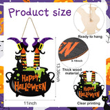 Halloween Witch Door Sign Happy Halloween Wooden Sign Plaque Witch Leg Front Door Hanging Decor Wood Welcome Signs For Home Farmhouse Hanger Porch Wall Decor Witches Party Supplies