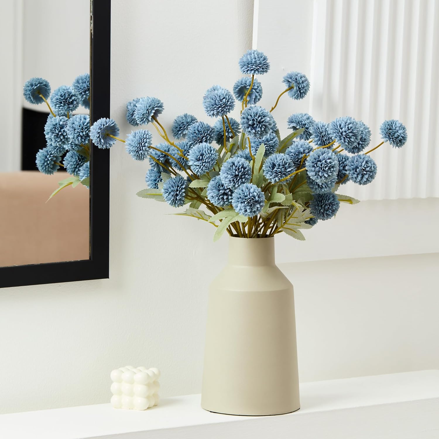 Faux Kiku Flower Grey – 10-Stem Pack Faux Chrysanthemum Flowers – Artificial Flower Ball For Floral Arrangements, Table Centerpieces, Flower Bouquet – Realistic Faux Flowers For Vase, Wedding, Party