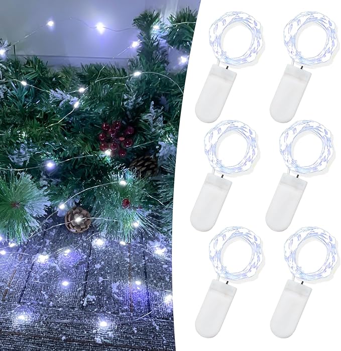 6 Pack Battery Operated Fairy Lights 7FT 20 LED Cool White String Lights Mini Twinkle Lights for Party Wedding Christmas Bedroom Decor