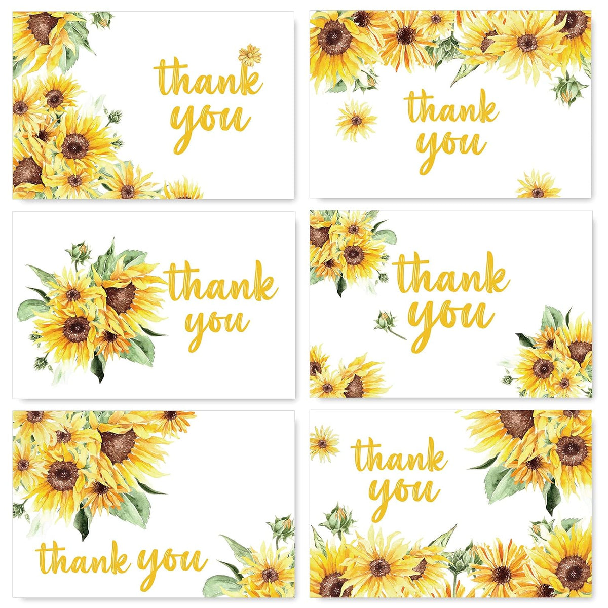 Sunflower Thank You Cards Bulk 36 Pack Thank You Notes With Matching Seal Stickers White Envelopes Watercolor Summer Floral Greeting Cards For Wedding Baby Shower Bridal Birthday Party
