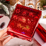 Holographic Wrapping Paper Roll, Thick Gift Wrap Paper Mini Roll 17 Inches X 32.8 Feet - Red Sleigh/Snowflakes/Reindeer/Bells Design For Christmas New Year Holiday
