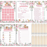 145 Pieces Woodland Baby Shower Game Floral Forest Animals 5 Games Set Funny Activities With 20 Pencils For Kids Include Baby Descriptions And Wishes