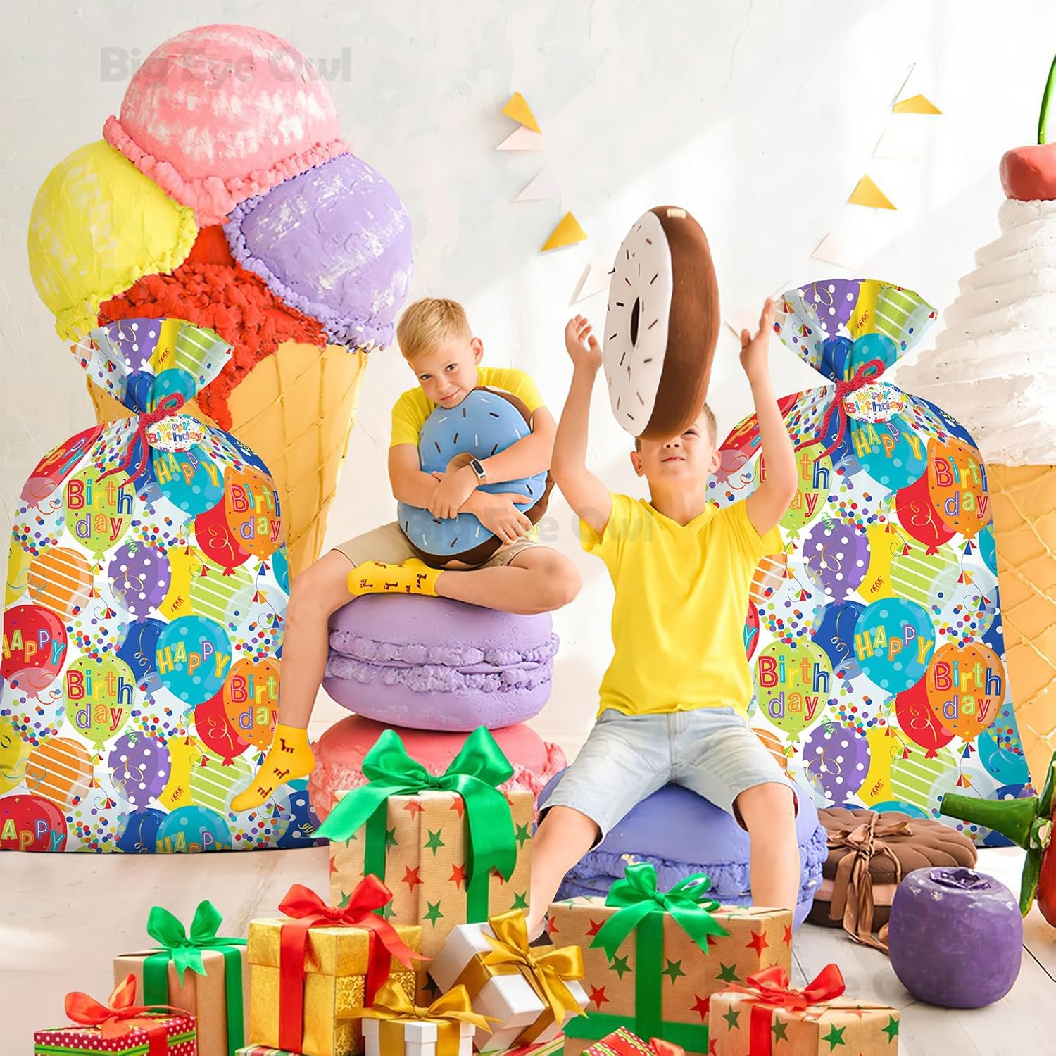 Extra Large Jumbo Happy Birthday Present Bag - 36''X48'' Xl Oversized Party Gift Wrapping Bags With Colorful Balloon Confetti Design