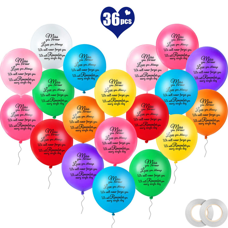 36 Pieces Colorful Release Memorial Balloons Remembrance Funeral Ballo