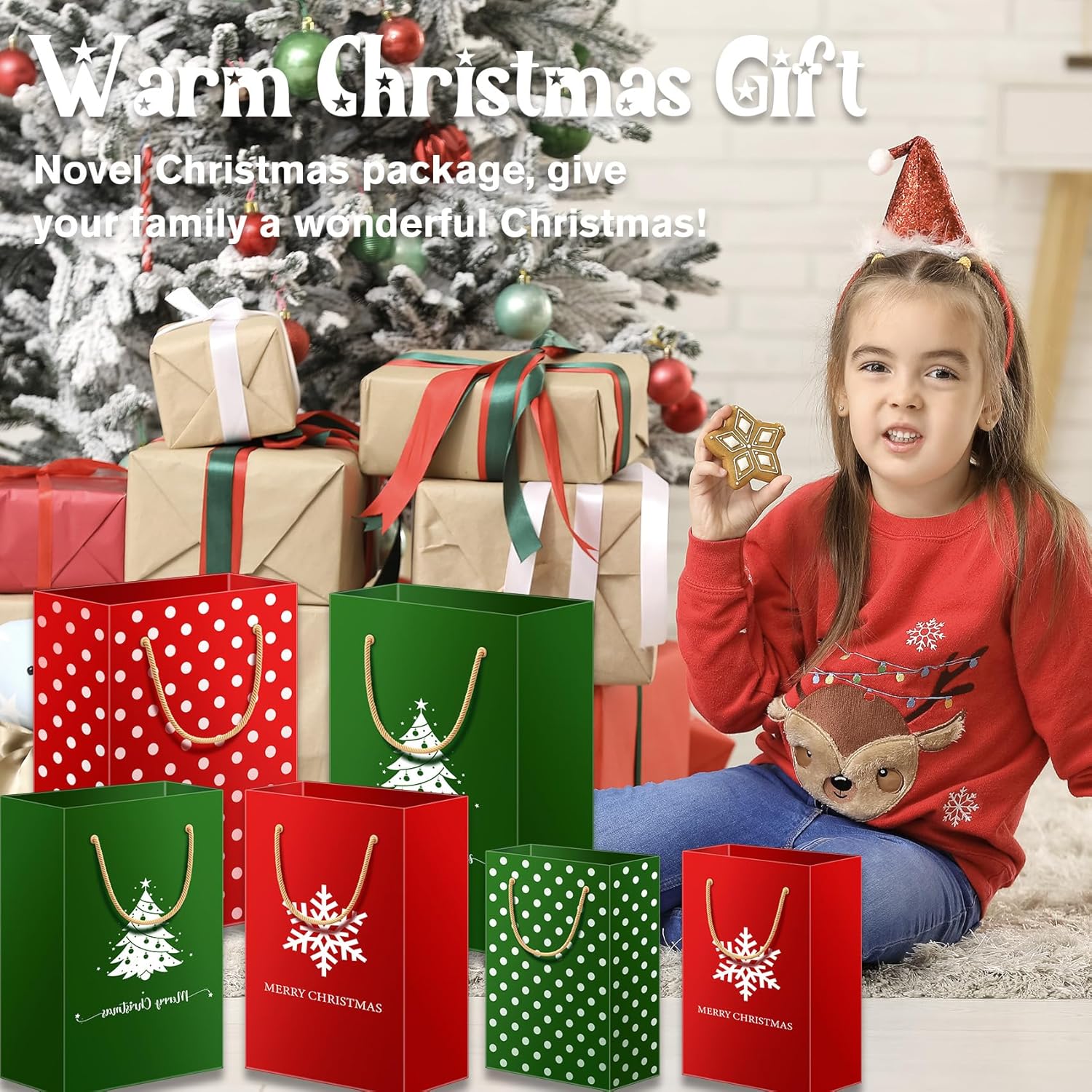 Christmas Gift Bags Assorted Sizes Red And Green Style Evergreen Tree Christmas Plaid For Xmas And Christmas Snowflakes With Handle Holiday Gift Bags(12 Bags: 4 Large 16", 4 Medium 13", 4 Small 8")