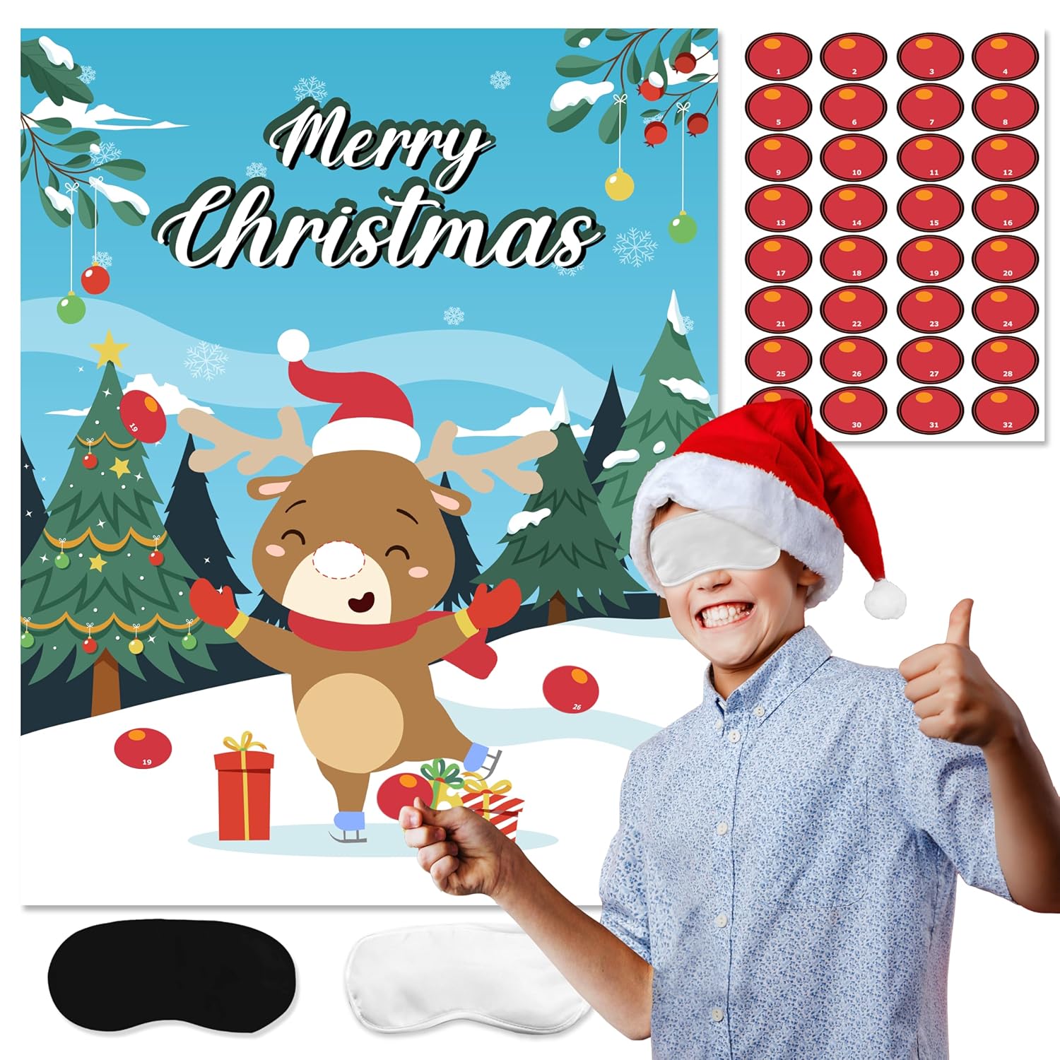 Christmas Party Games For Kids Families, Pin The Nose On The Reindeer Sticker Game Christmas Activities For Kids Adults, Xmas Holiday Party Favors