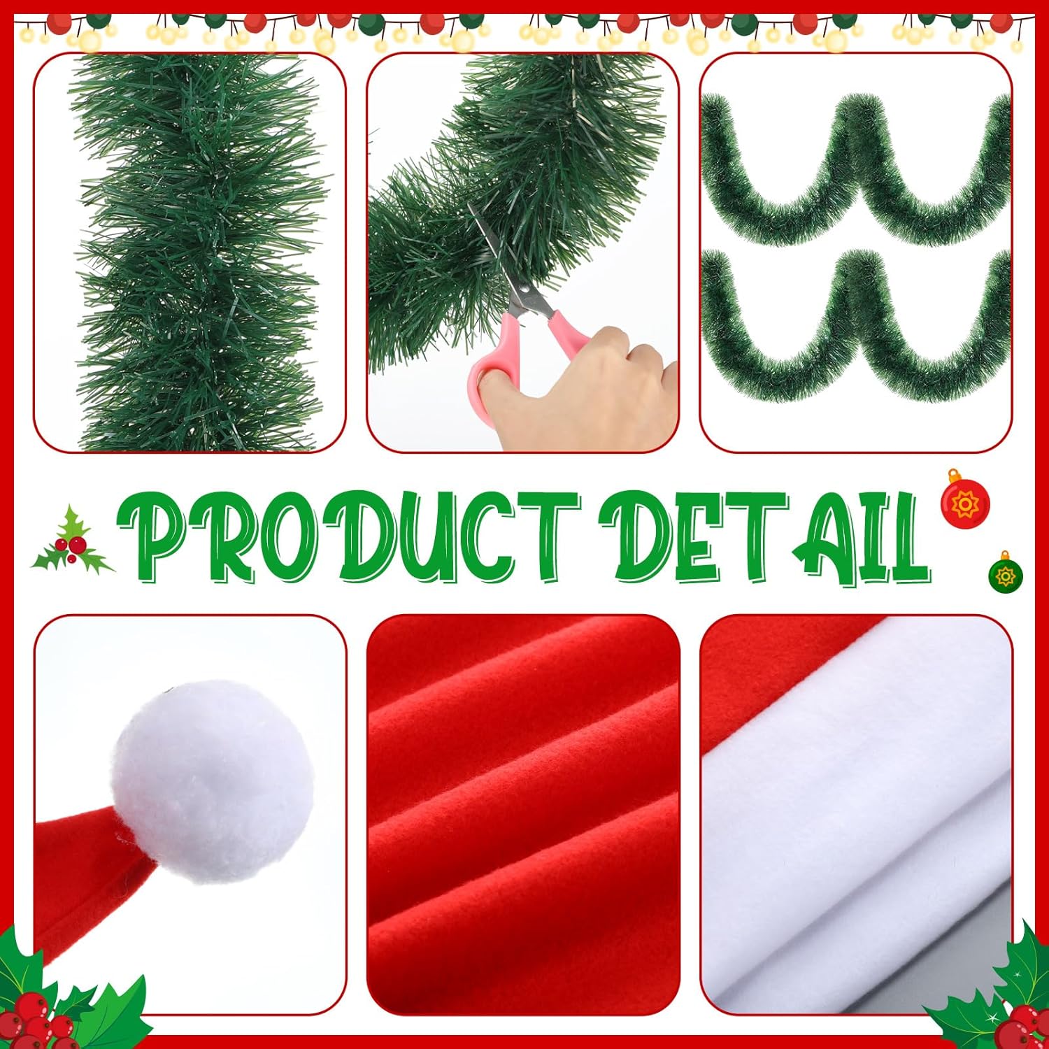 Skeleton Plush Santa Hats With 158 Inches Christmas Norfolk Pine Garland Skeleton Accessories(12 Ft)